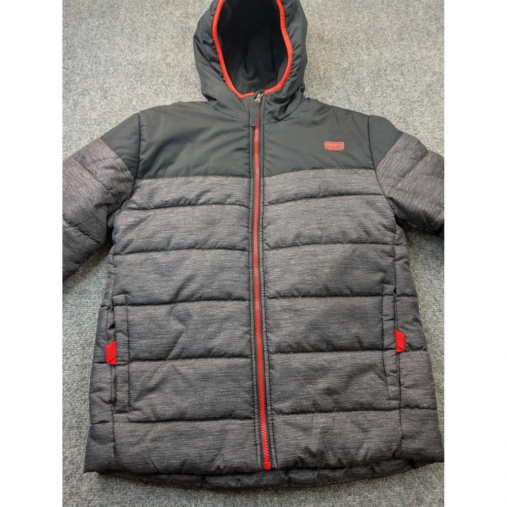 Hawke & Co Jacket Boys Size 14-16 Gray Hooded Puffer Full Zip Winter Coat